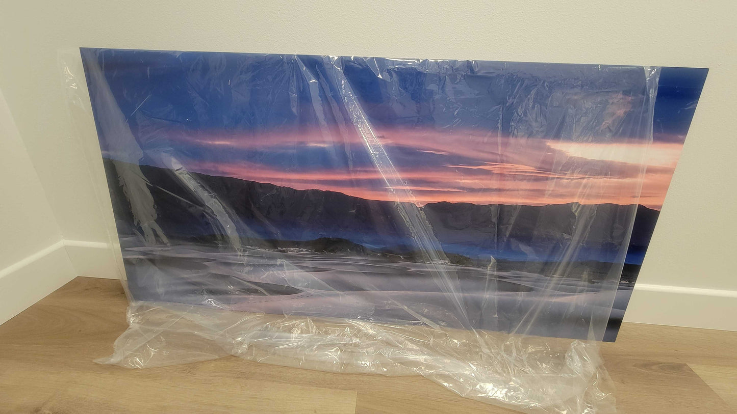 "Sand Dunes at Sunrise" - Limited Edition ChromaLuxe® Metal Wall Art 60" x 30" - Inset Frame