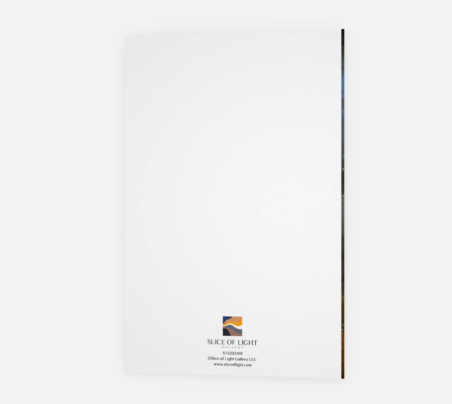 A mockup showing how the back cover of all the slice of light gallery holiday greeting cards appear.