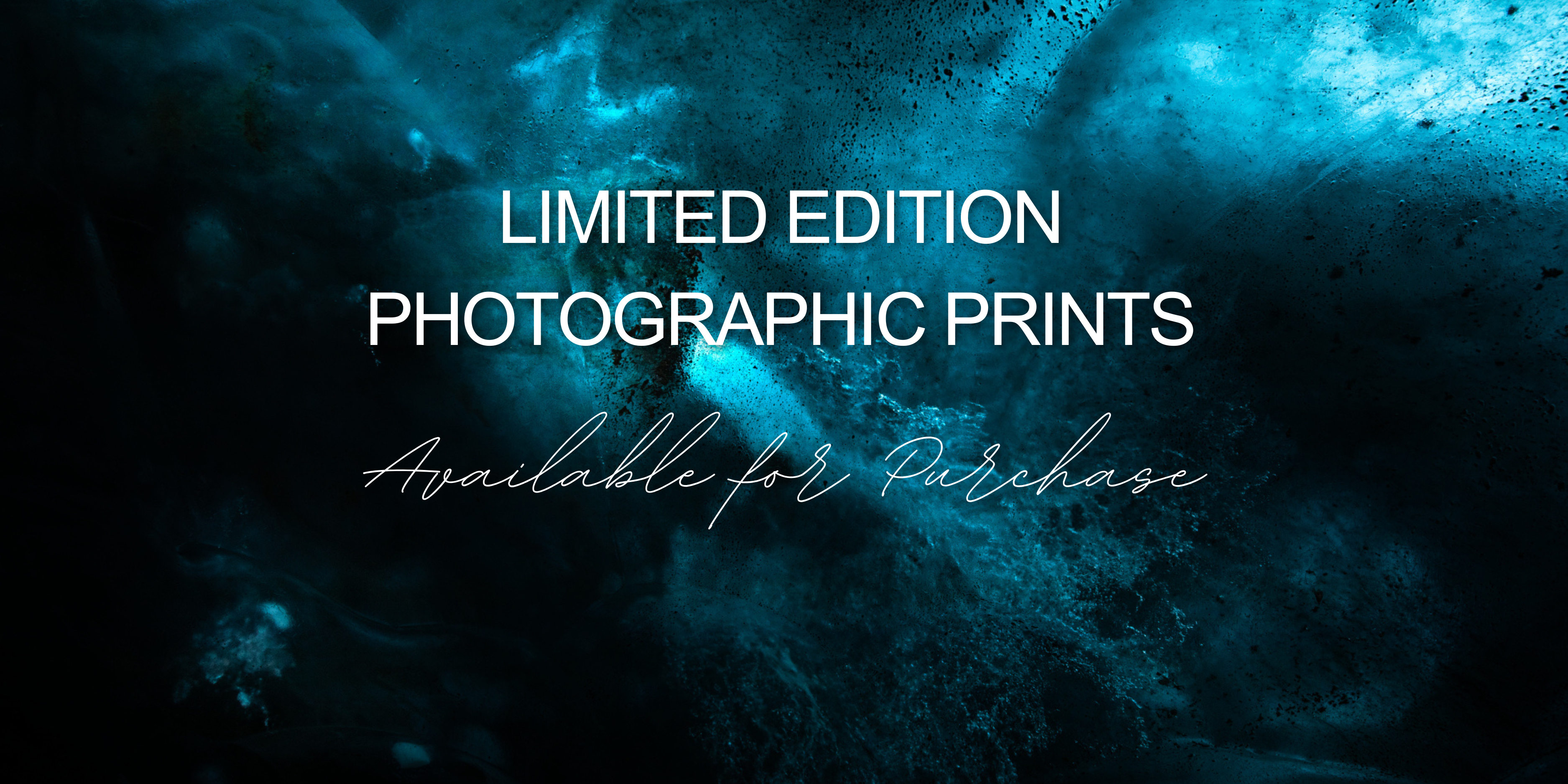 A banner image with background photograph titled "Ice Nebulae I" by landscape photographer Ben Coffman and overlaying text that says "Limited Edition Photographic Prints Available for Purchase".
