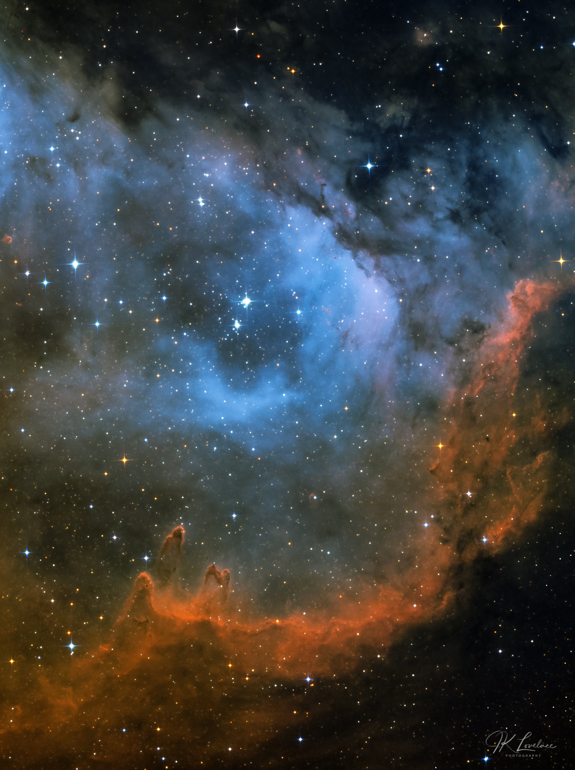 A jpg of the deep sky photograph titled "Seat of the Soul" shot by astrophotographer J K Lovelace, featuring The Soul Nebula IC1848