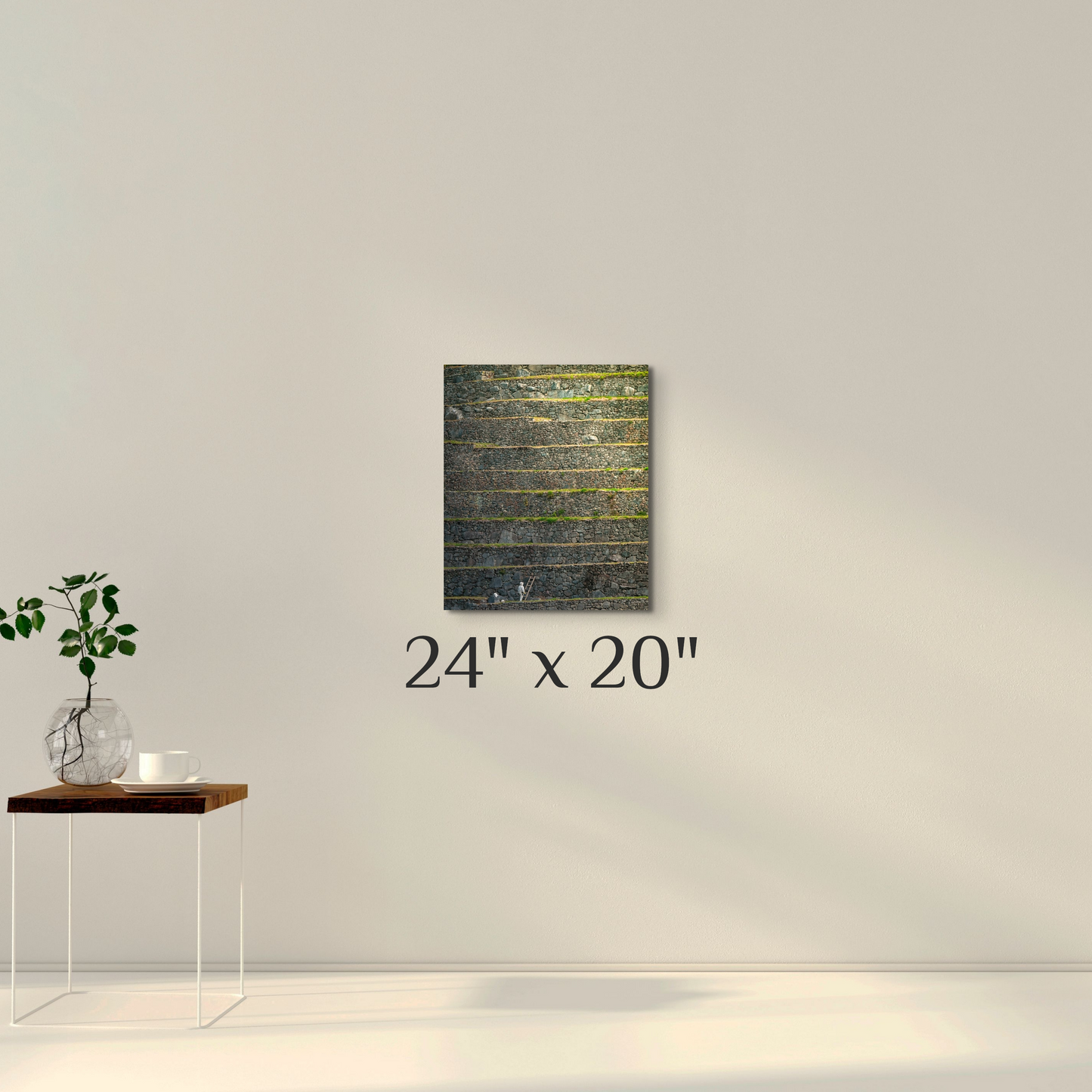 A simple wall art mockup featuring the 24 inch wide metal print titled "Happy New Year" on display on a wall.