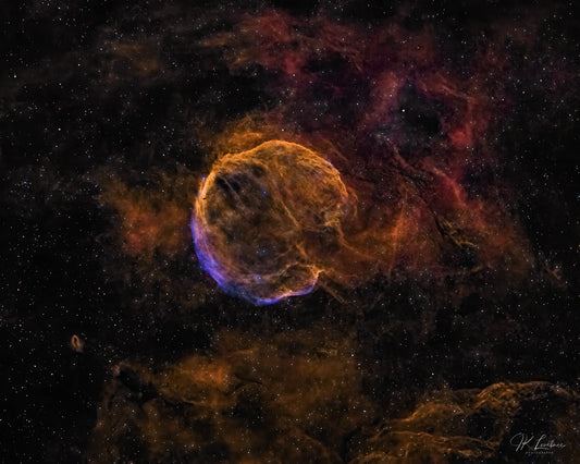 A jpg of the astrophotograph titled "Medulla" shot by astrophotographer J K Lovelace featuring the supernova remnant CTB1 (Abell 85)