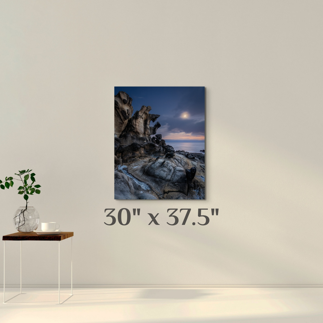 A simple wall art mockup featuring the 30 inch wide metal print titled "The Ancient Mariner" displayed on a wall.