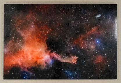 Colorful nebula image on a beige background