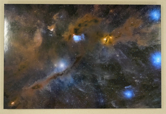 Starry night sky with nebulae and stars on a plain background