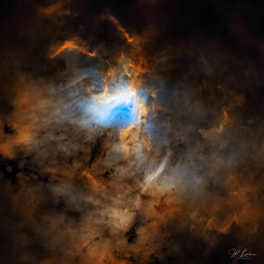 A jpg of the deep sky (starless) photograph titled "Passage" shot by astrophotographer J K Lovelace featuring the emission nebula known as NGC1491