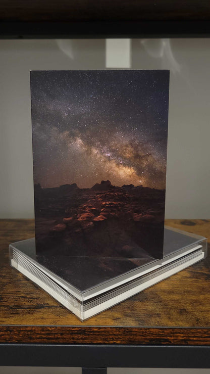A photograph of a holiday greeting card set featuring the photograph titled "The High Road" on the front cover.