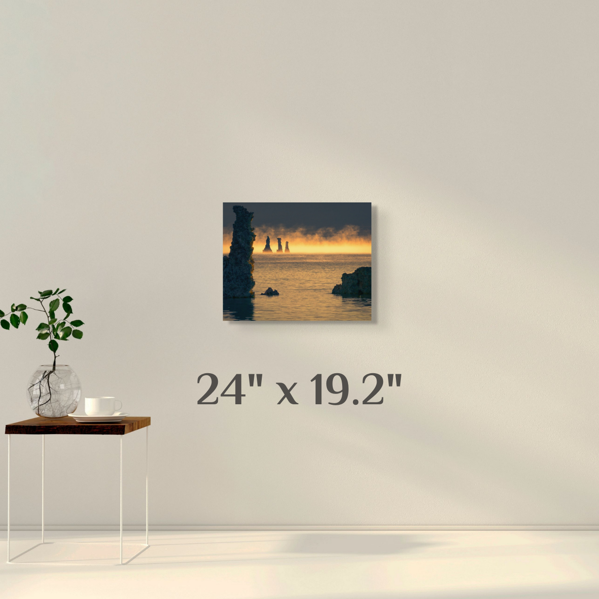 A wall art mockup featuring the 24 inch metal print titled "Wizards' Chess" on a wall.