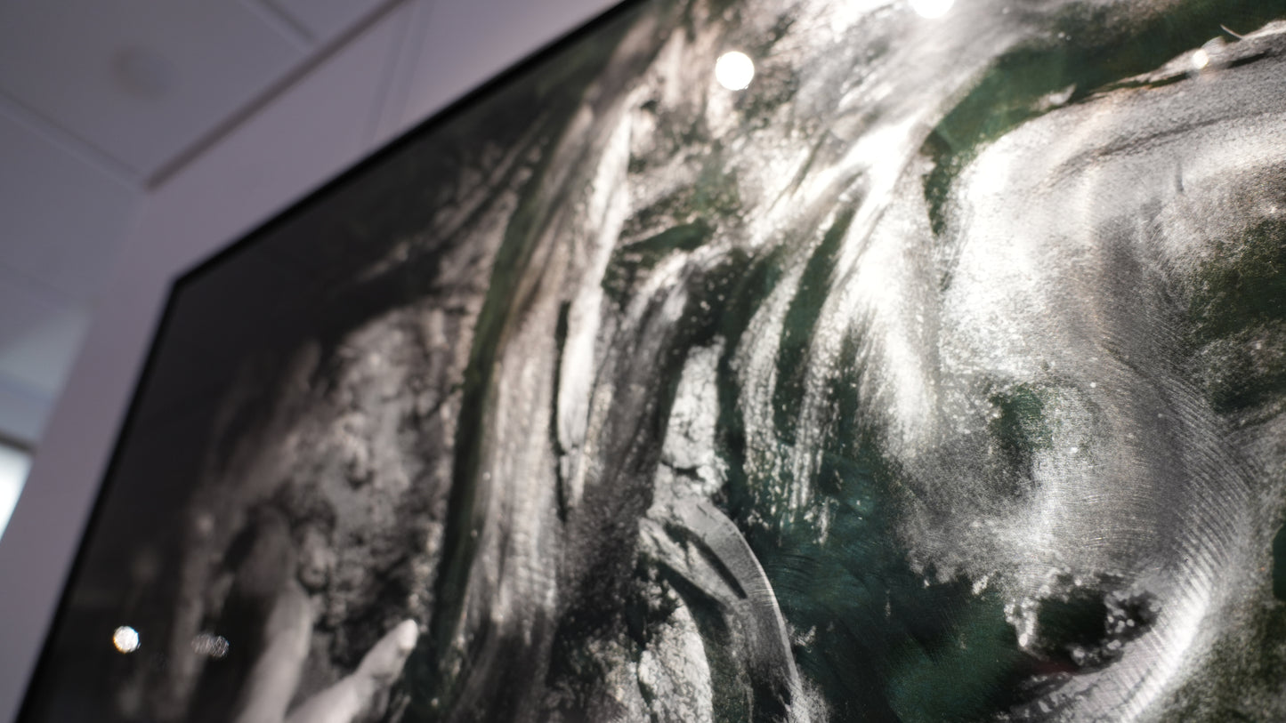 "Beneath the Garden of Earthly Delights" 44" x 44" Hand-Ground Steel - Shadow Box Frame