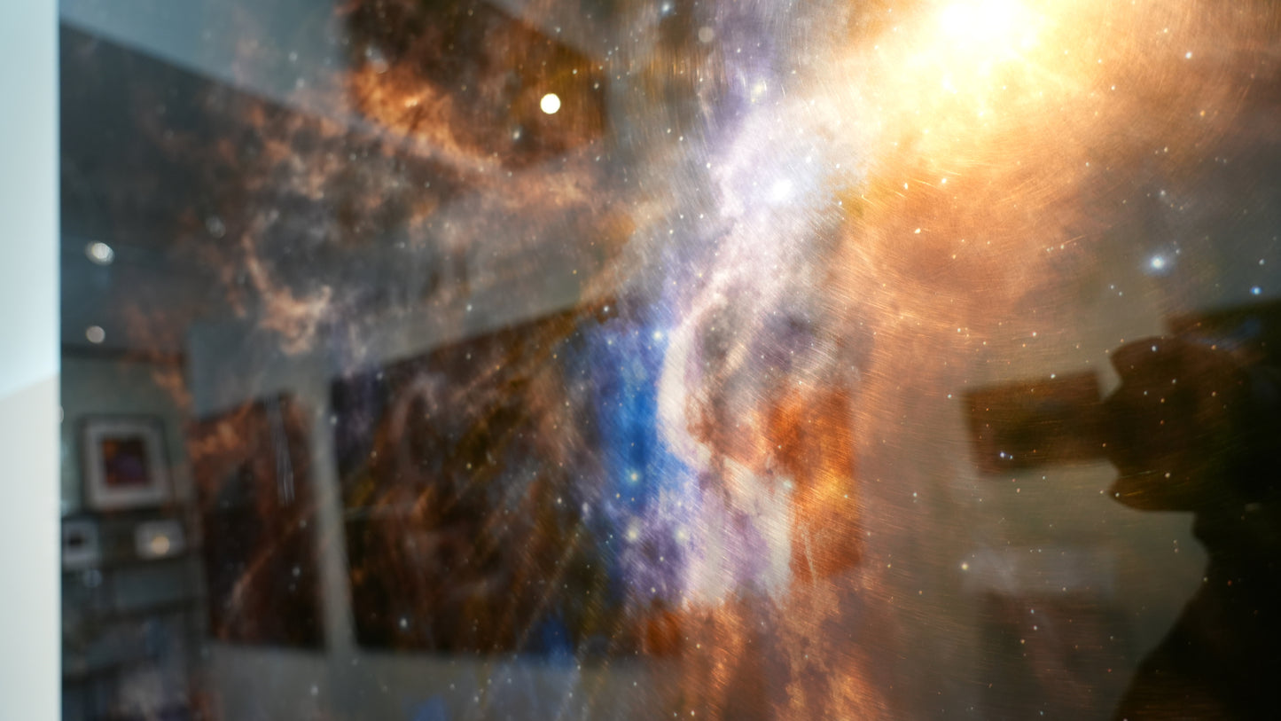 Stylized depiction of space with stars and nebulae, resembling a galaxy.