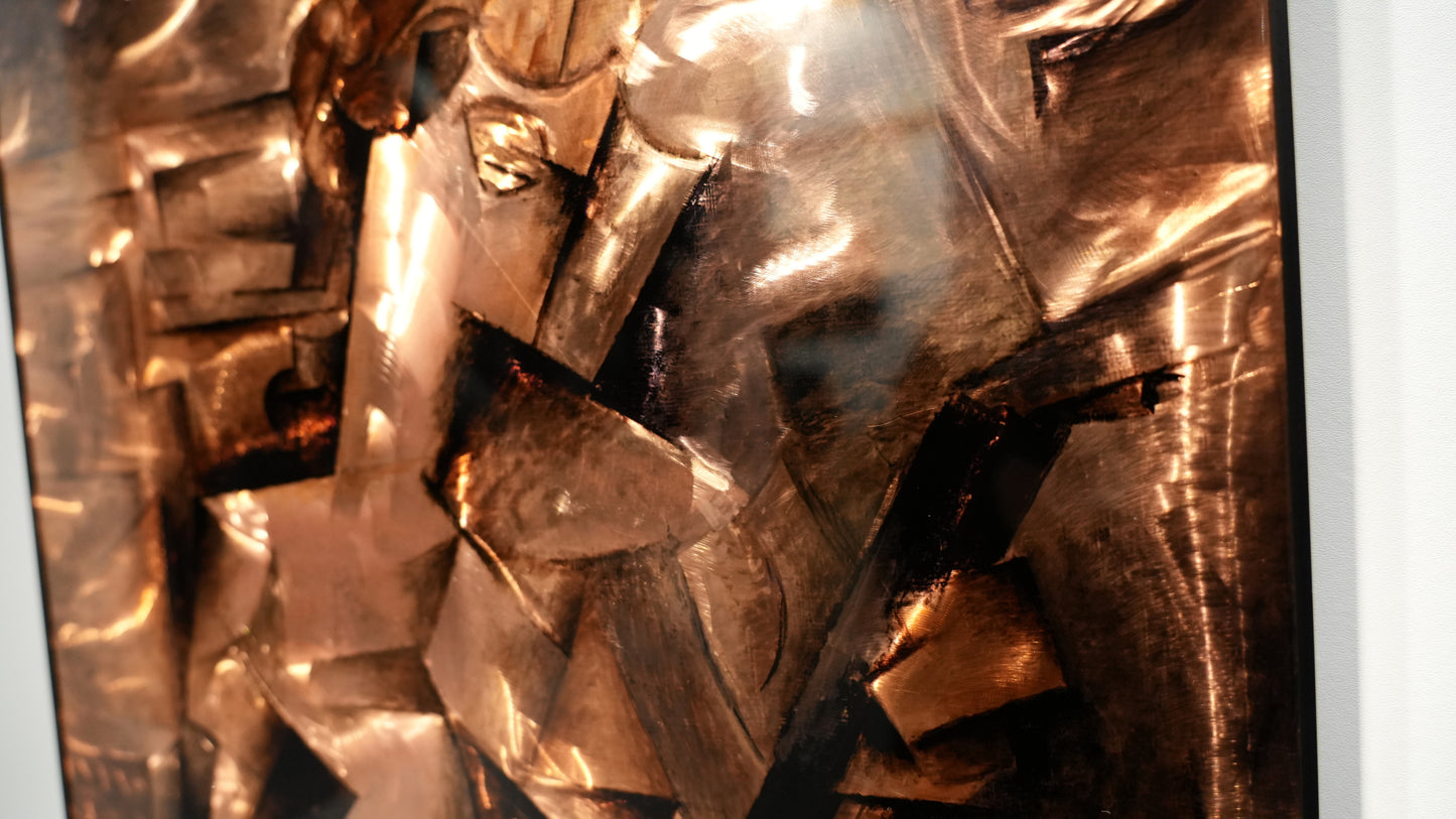 Close-up of a textured metallic surface with geometric patterns