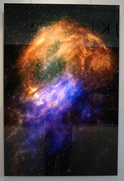 Colorful nebula artwork on a wall