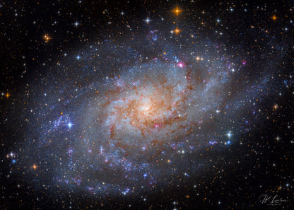 A jpg of the astrophotograph titled "M33: The Triangulum Galaxy shot by astrophotographer J K Lovelace featuring the Pinwheel Galaxy.