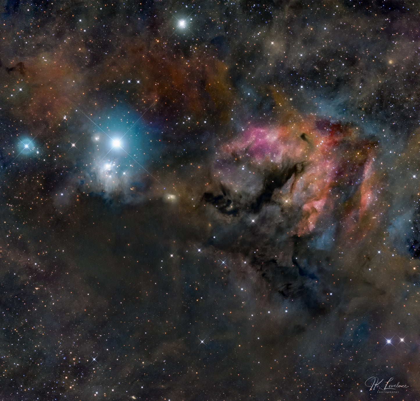 A jpg of the deep sky photograph titled "The Snail of Perseus" shot by astrophotographer J K Lovelace featuring a star forming region in the constellation Perseus.