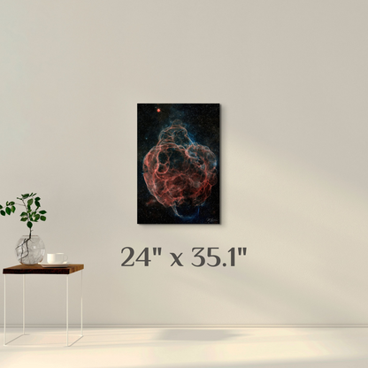 A simple wall art mockup featuring the 24 inch wide metal print titled "Web of Wisps" displayed on a wall.