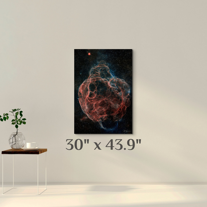 A simple wall art mockup featuring the 30 inch wide metal print titled "Web of Wisps" displayed on a wall.