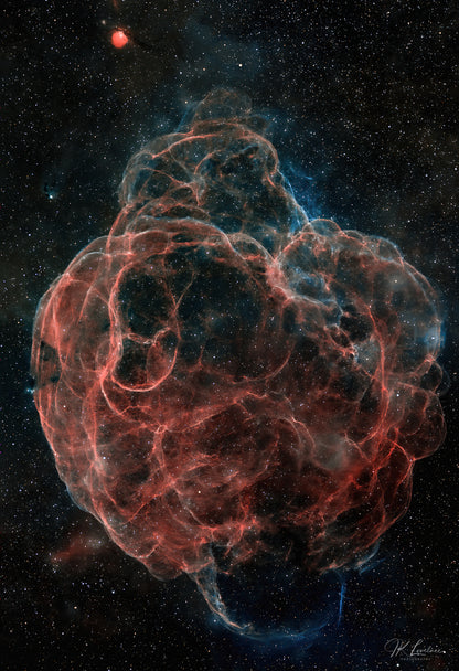 A jpg of the deep sky photograph titled "Web of Wisps" shot by astrophotographer J K Lovelace featuring the Spaghetti Nebula